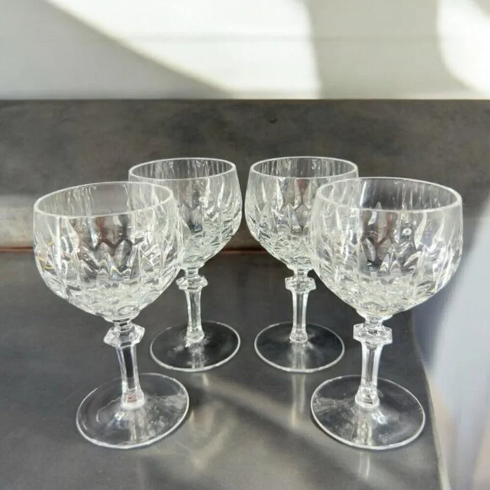 Gorham Crystal LA SCALA Clear Drinking Glass Stemware Goblet Set 4 Glasses 5.25”